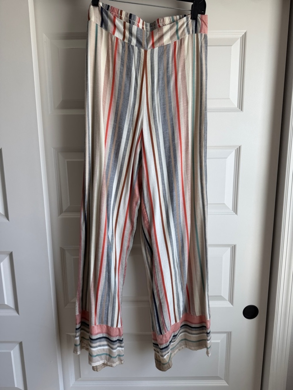 Express Vertical Stripe Pull-On Pants in Cream, Rust & Gray